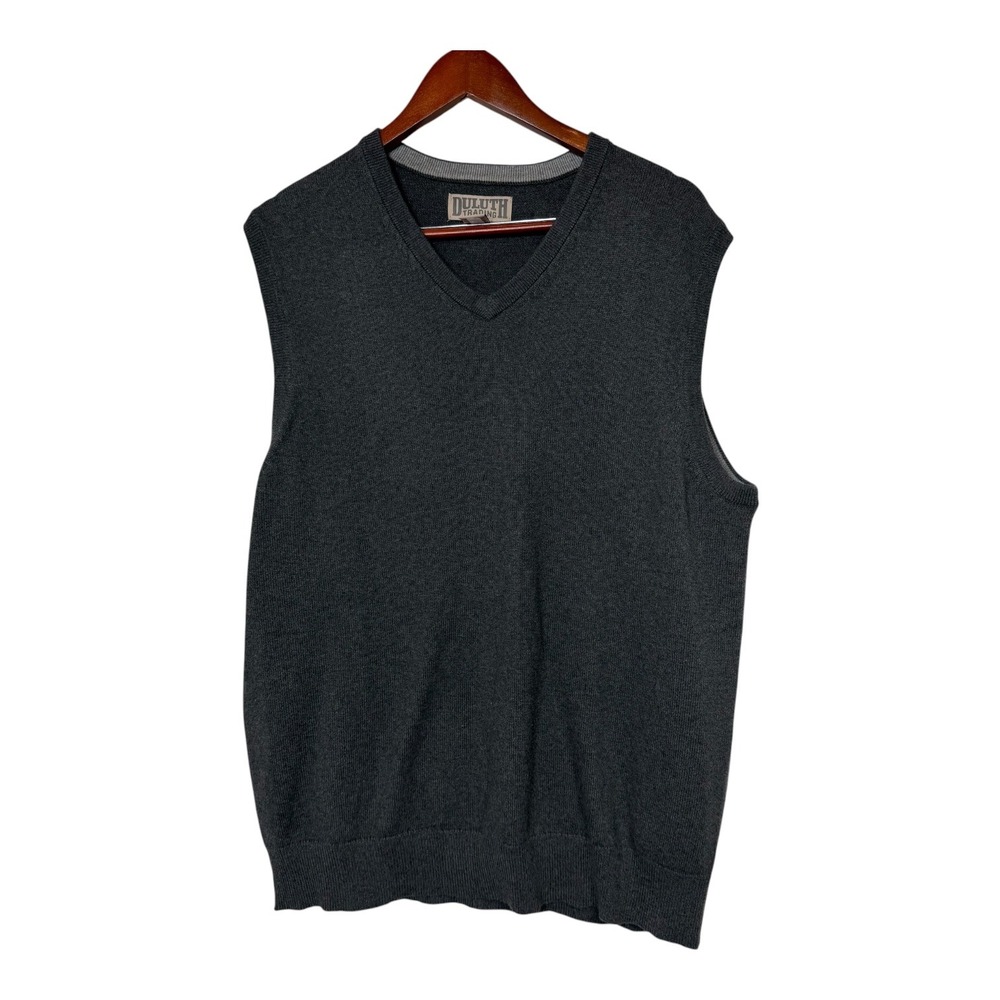 Duluth Trading Co Mens Charcoal Gray Cotton V-Neck Sweater Vest 28709 Large
